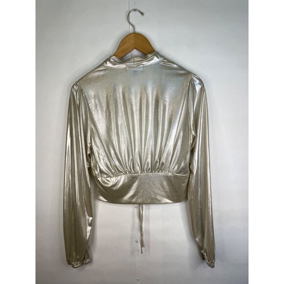 Lulu's Gold Long Sleeve Crop Blouse with Mandarin Collar - Picture 5 of 5